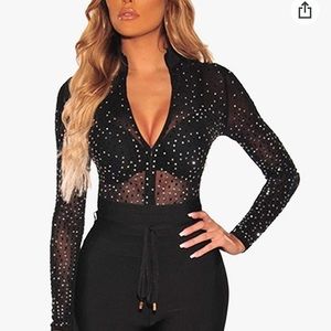 Black Sequin Sheer Bodysuit